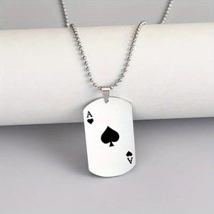 NEW 22" Stainless Steel Ace of Spades Necklace Playing Card Dog Tag